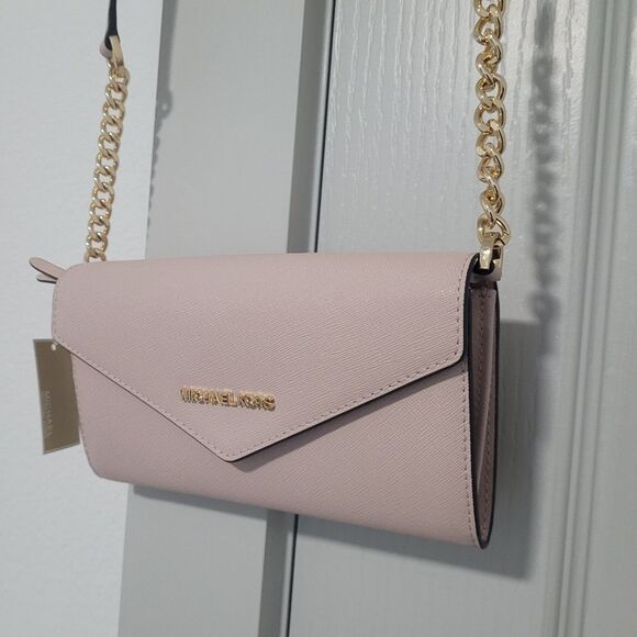 Michael Kors Pink Jet Set Large Phone Wallet Crossbody Leather Bag Nightout - Picture 1 of 7